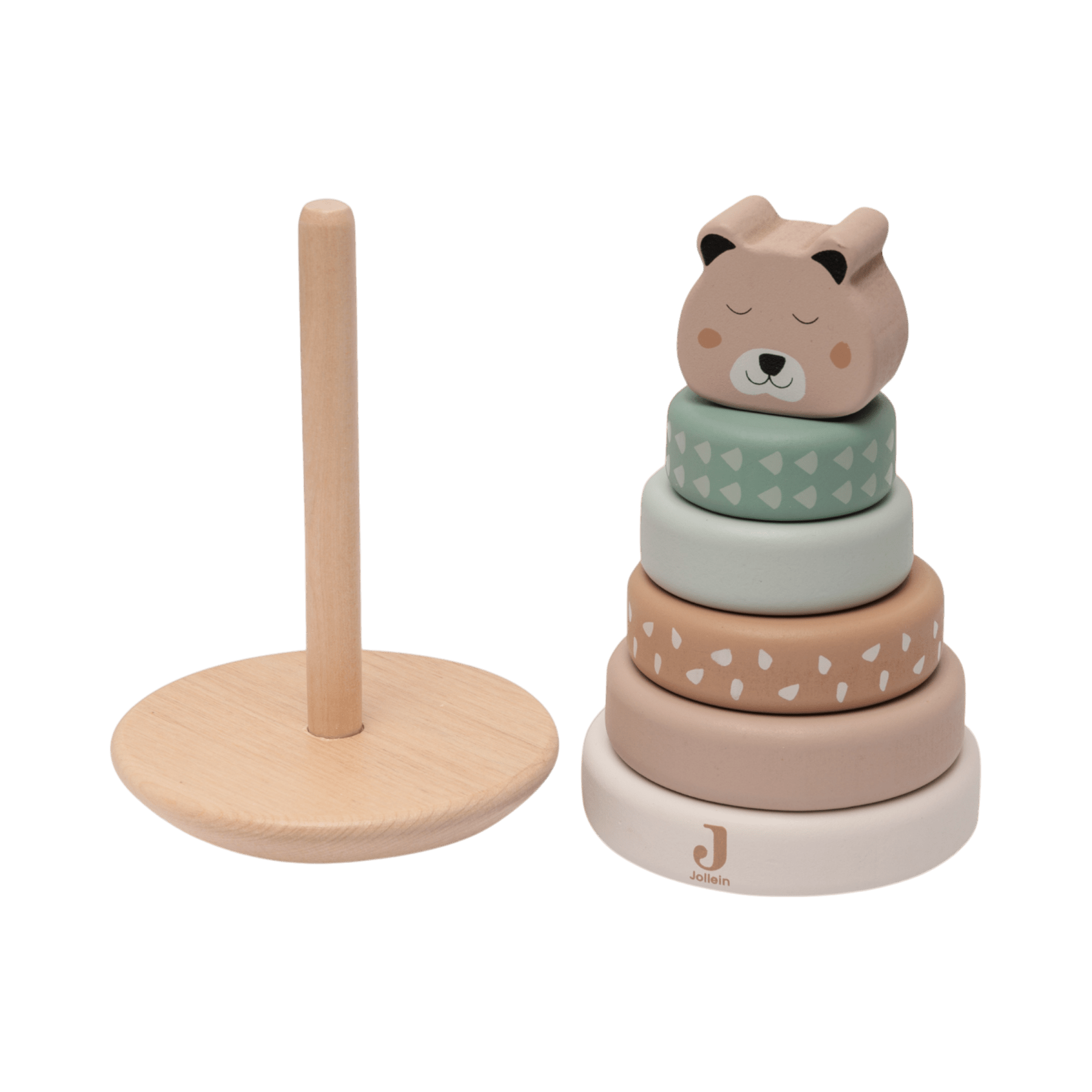 Jollein - Educational Games - Wooden Rocking Ring Stacker - Jungle Jambo - Tummy Time