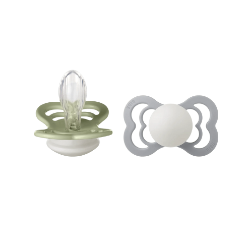 Bibs® 2-Pack Supreme Symmetrical pacifiers - Sage & Cloud Glow