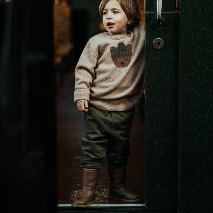 Donsje Denn Merino Wool Sweater Bear - Biscotti Melange