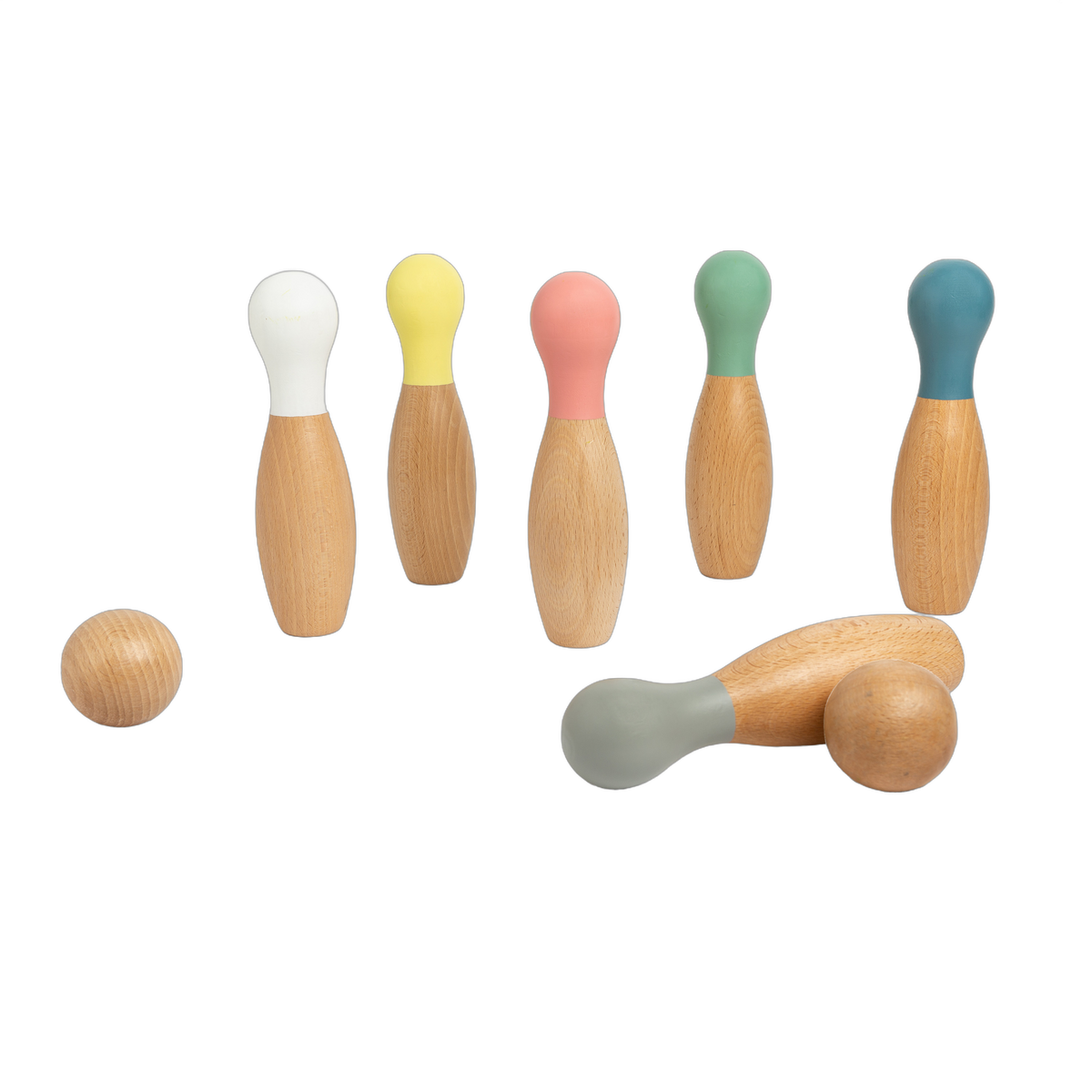 Nobodinoz Jeu de bowling en bois - multicolore, quilles et boules