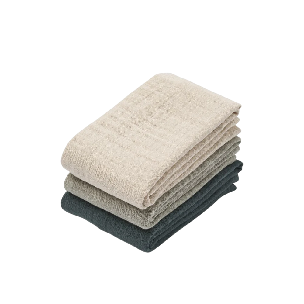 Lot de 3 langes en mousseline Lewis - Mélange bleu tourterelle