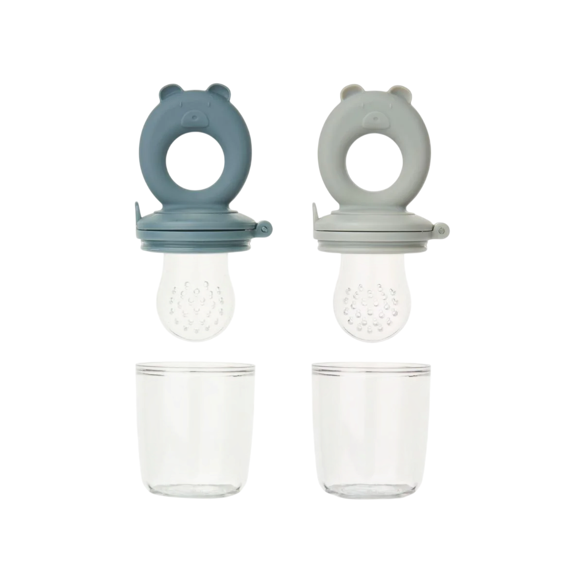 2-Pack Miranda Bear Shape Food Feeder - Whale blue / Dove blue