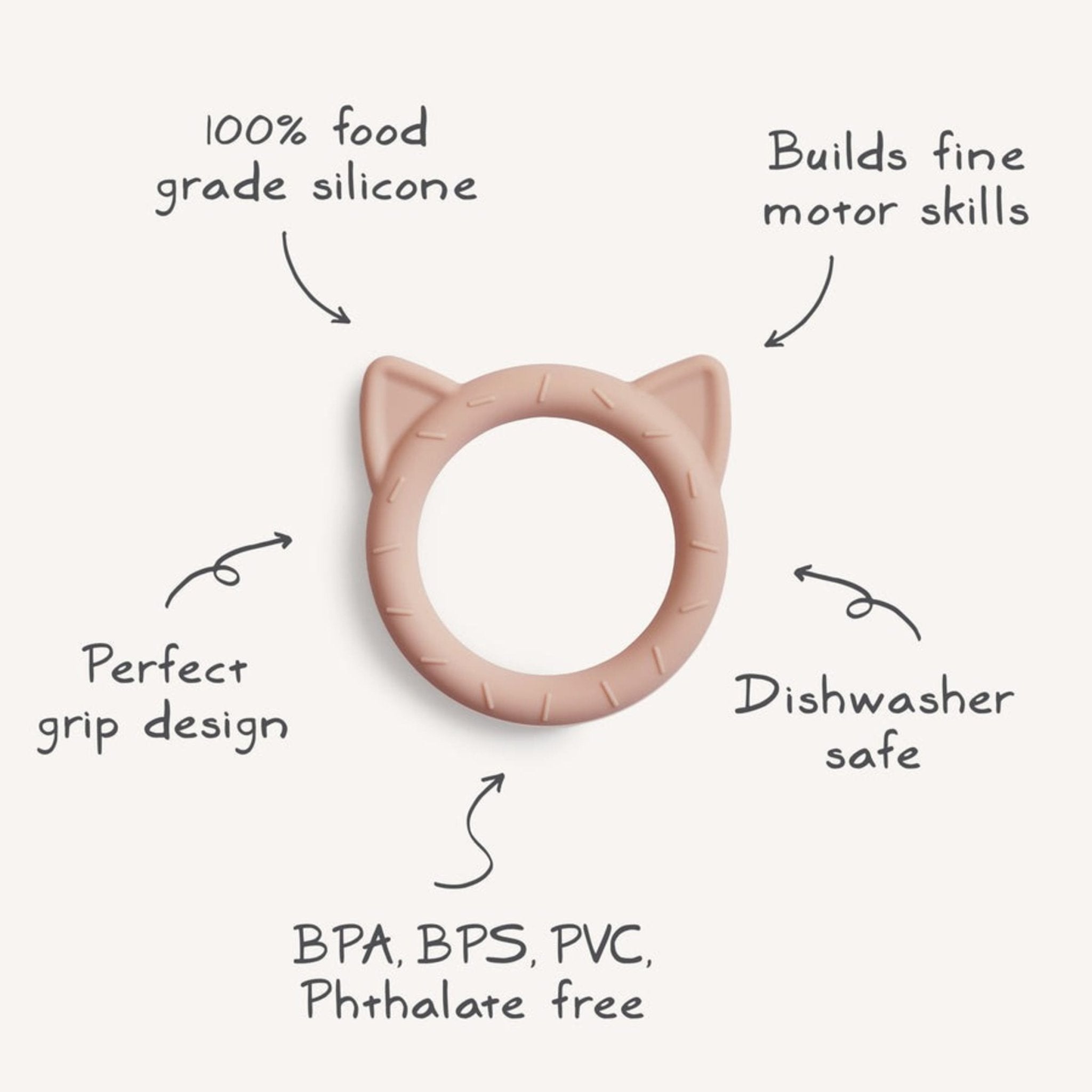 Mushie - Baby Teethers - Cat Teether - Blush - Tummy Time