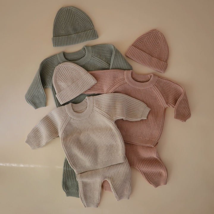 Mushie - Baby Shorts, Pants & Leggings - Chunky Knit Pants - Beige - Tummy Time