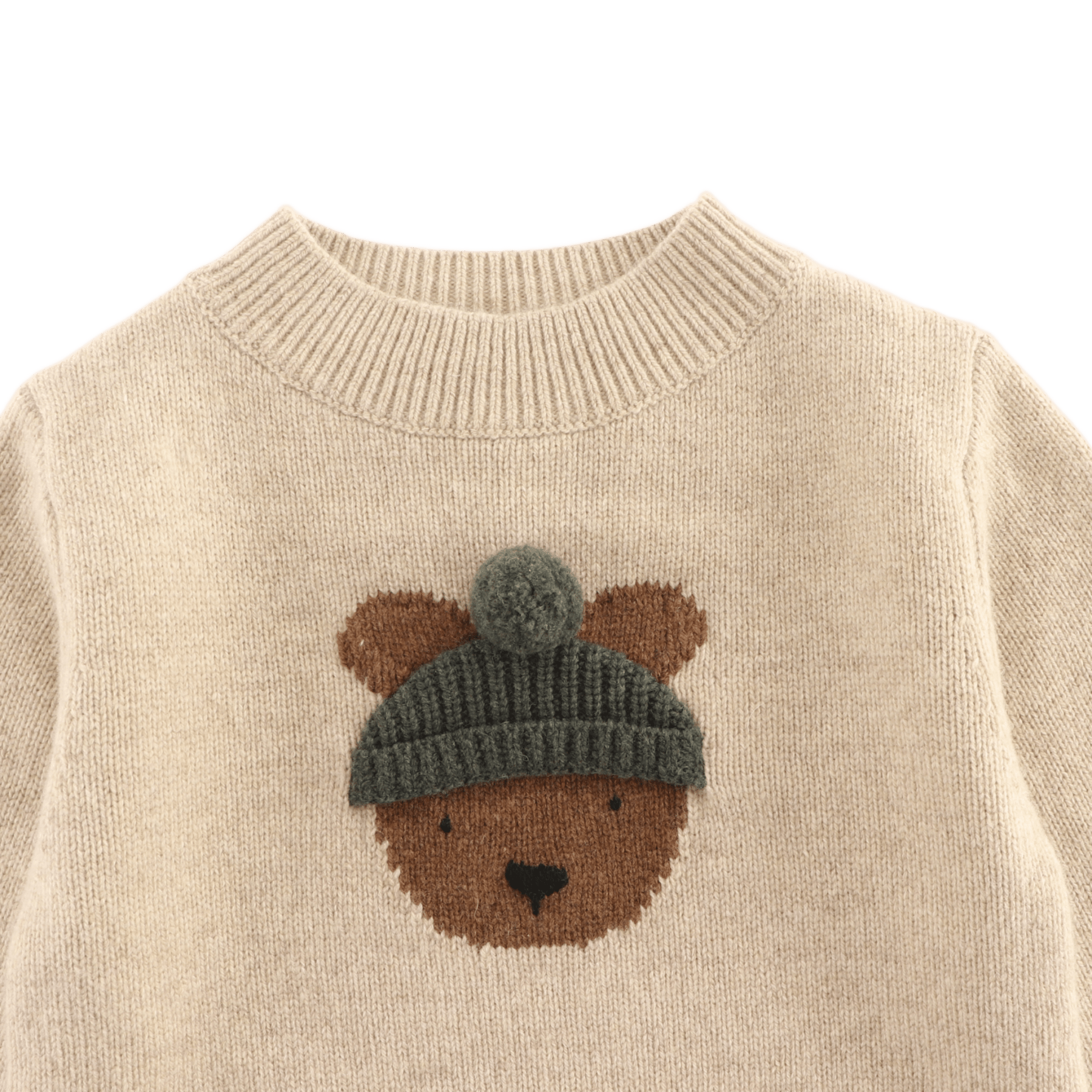 Donsje - Baby Sweaters & Cardigans - Denn Merino Wool Sweater Bear - Biscotti Melange - Tummy Time