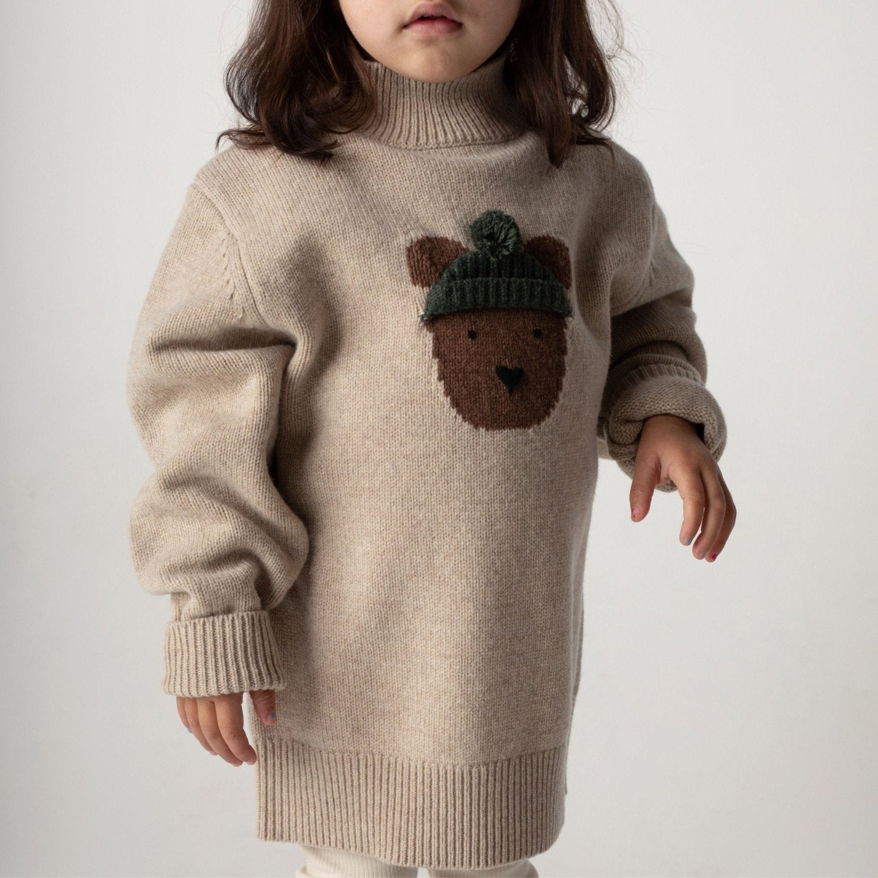 Donsje - Baby Sweaters & Cardigans - Denn Merino Wool Sweater Bear - Biscotti Melange - Tummy Time