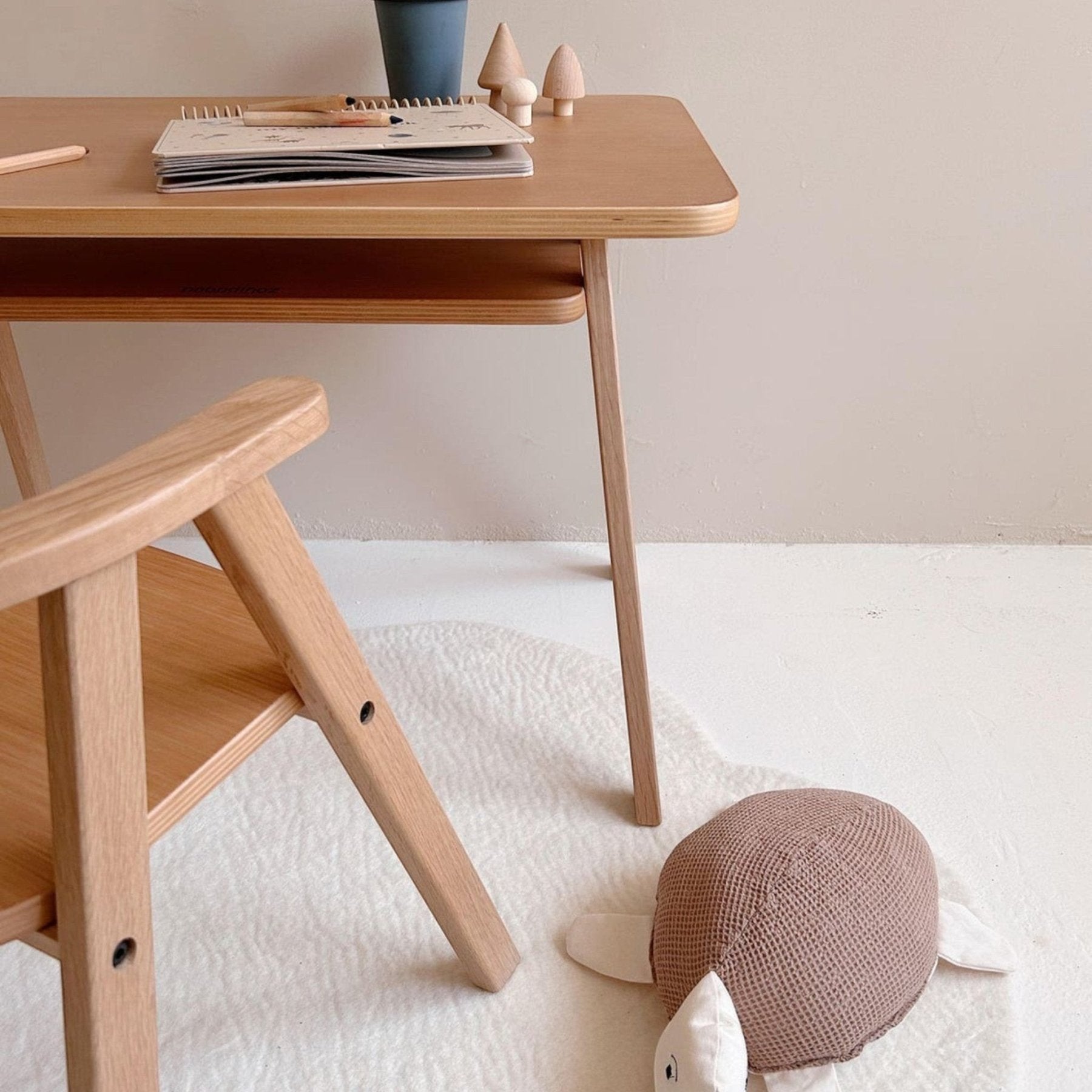 Nobodinoz - Baby & Kids Decoration - Embroidered turtle cushion in washed cotton Wabi - Sabi - Tummy Time
