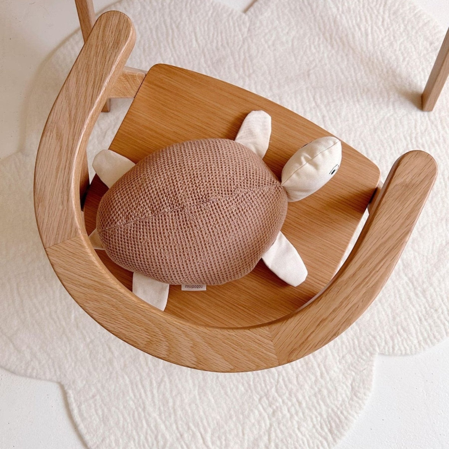 Nobodinoz - Baby & Kids Decoration - Embroidered turtle cushion in washed cotton Wabi - Sabi - Tummy Time