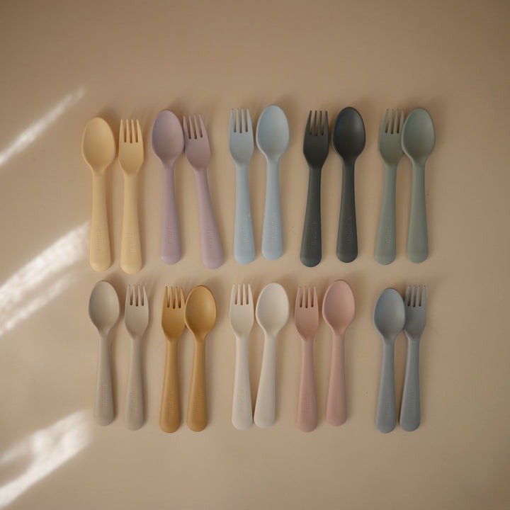 Mushie - Baby Tableware - Fork & Spoon - Powder Blue - Tummy Time