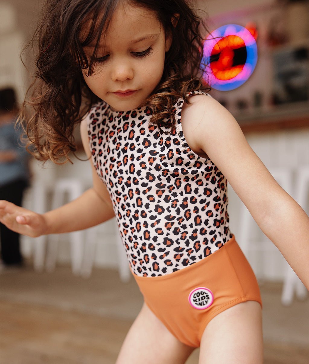 Hello Hossy - Baby Swimwear - Leopard Swimsuit - Leopard / Camel - Tummy Time