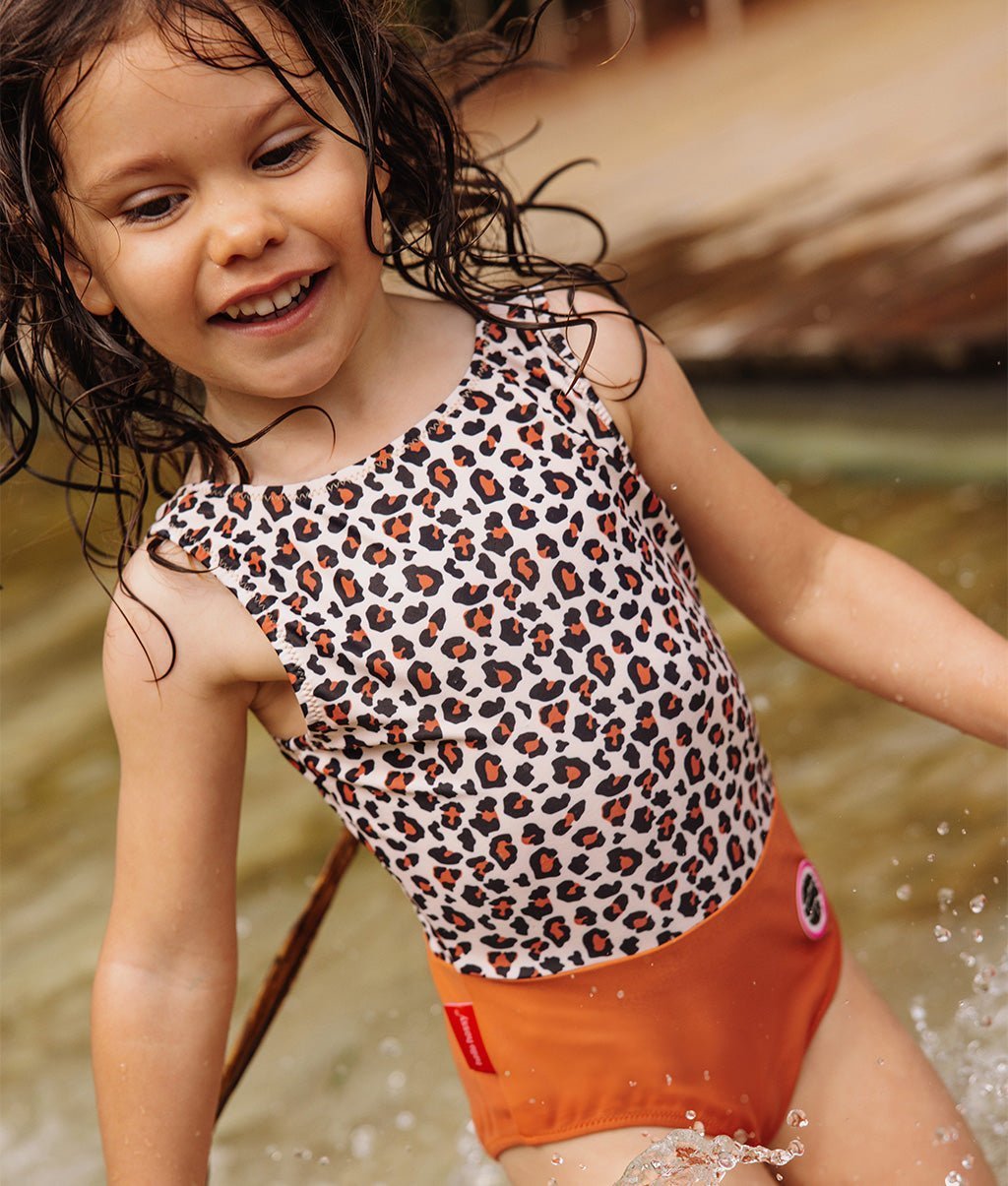 Hello Hossy - Baby Swimwear - Leopard Swimsuit - Leopard / Camel - Tummy Time
