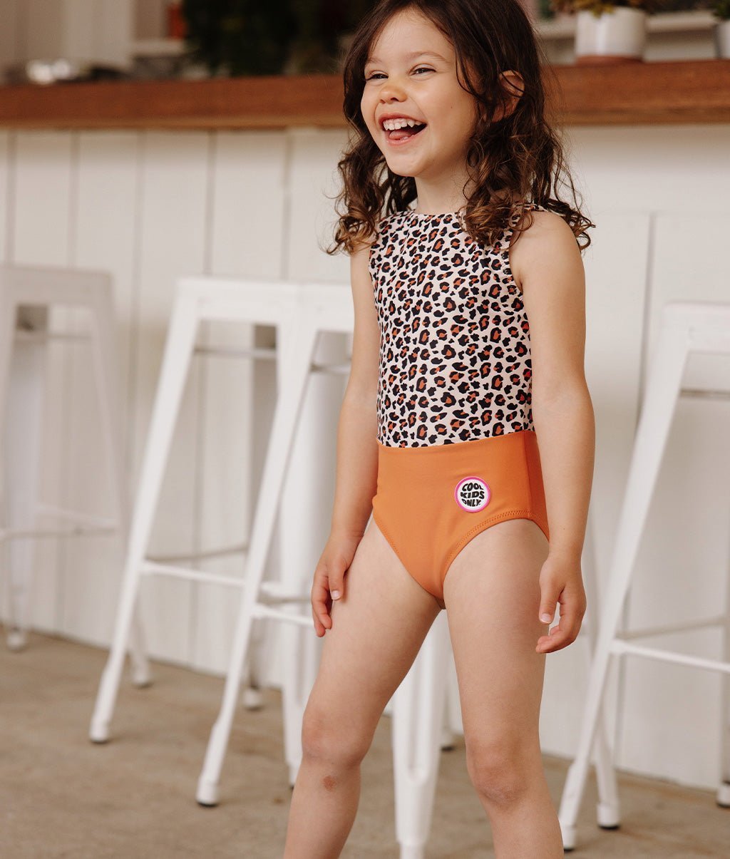 Hello Hossy - Baby Swimwear - Leopard Swimsuit - Leopard / Camel - Tummy Time