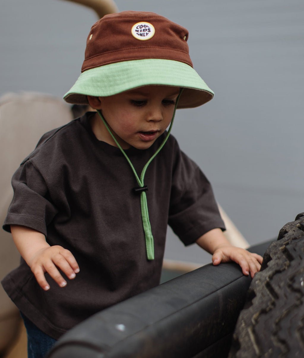 Hello Hossy - Hats, Caps & Beanies - Mini Tree Bucket Hat - Brown / Green - Tummy Time