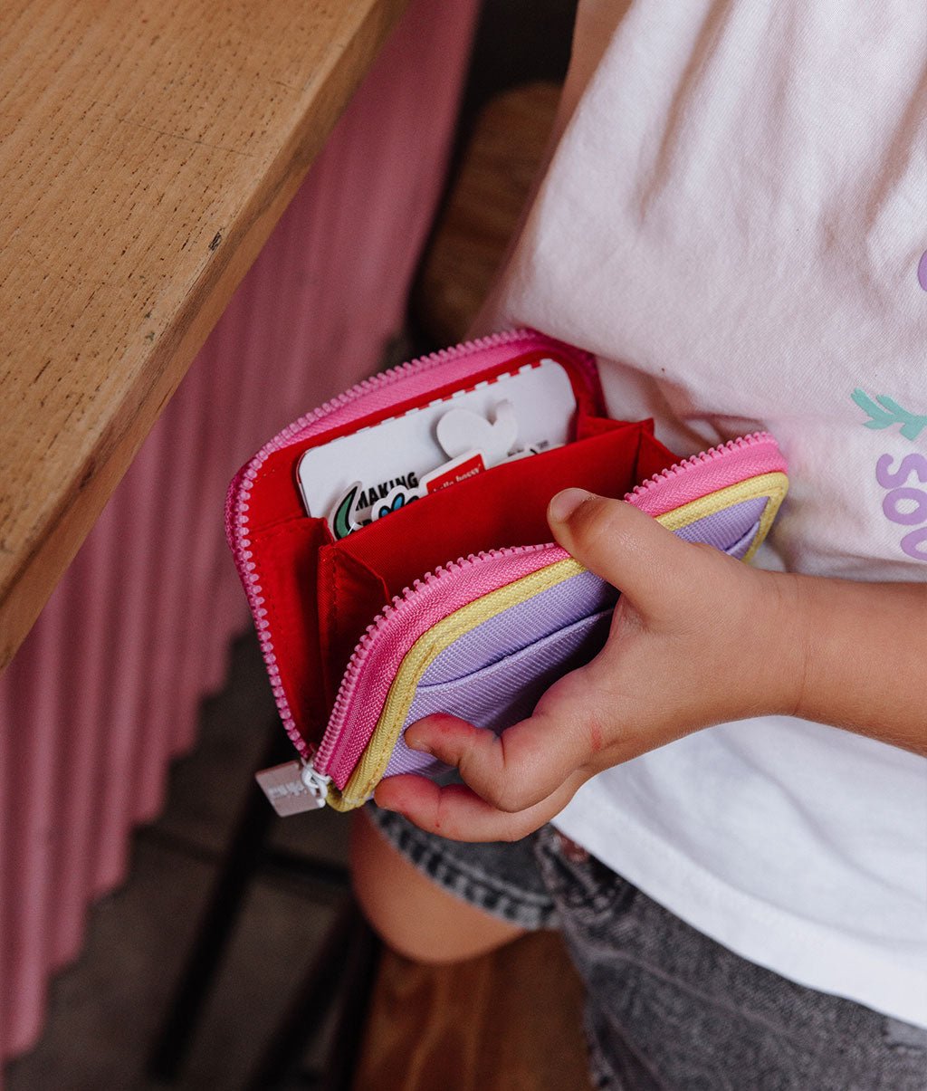 Hello Hossy - Kids Small Accessories - Mini Mauve Coin Purse - Purple / Yellow / Pink - Tummy Time