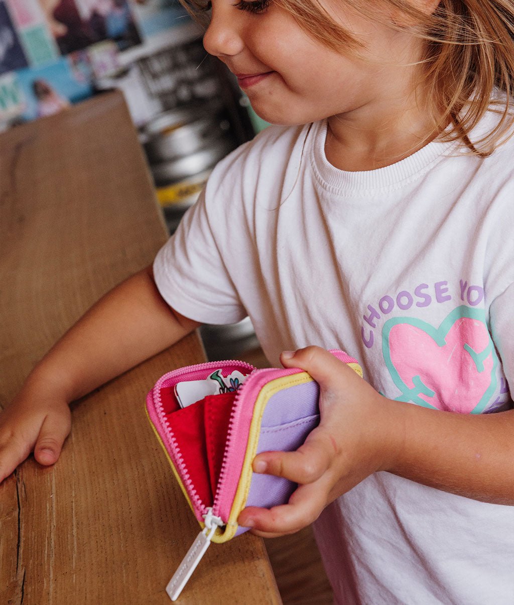 Hello Hossy - Kids Small Accessories - Mini Mauve Coin Purse - Purple / Yellow / Pink - Tummy Time