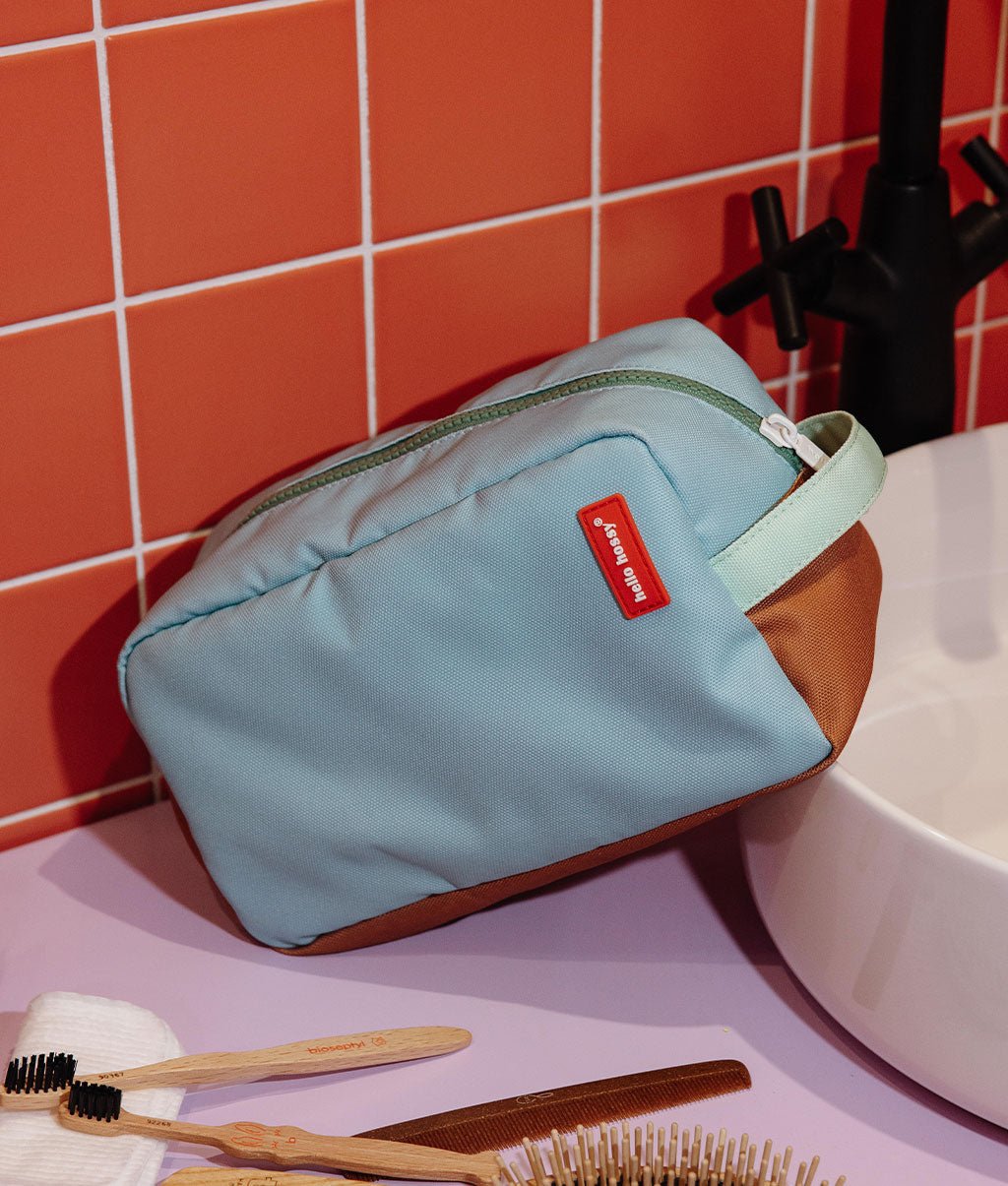 Hello Hossy - Toiletry Bags & Health Book - Mini Yosemite Toiletry Bag - Brown / Blue / Green - Tummy Time