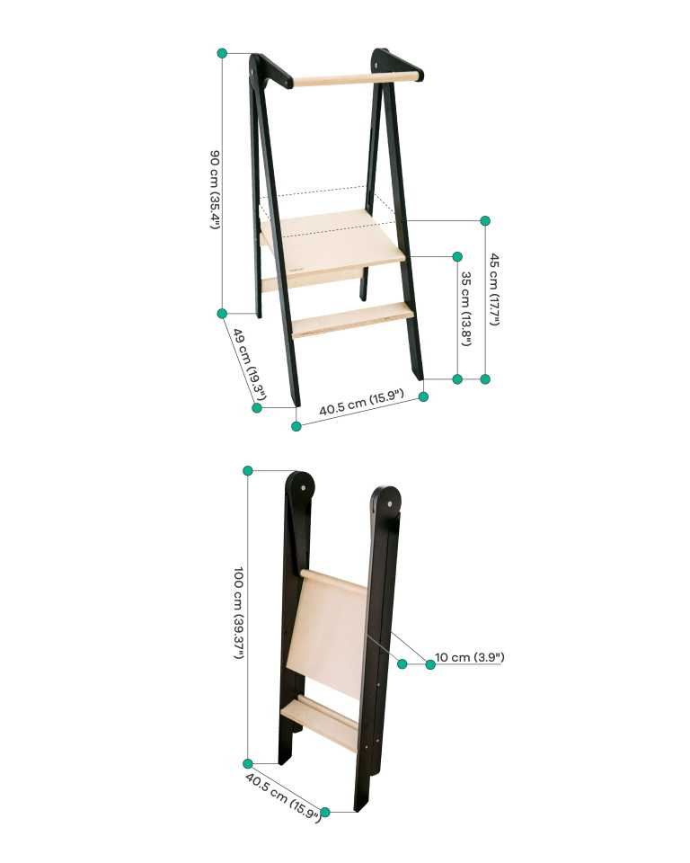 leg&go - Learning Towers - Foldable Learning Tower - Black - Tummy Time