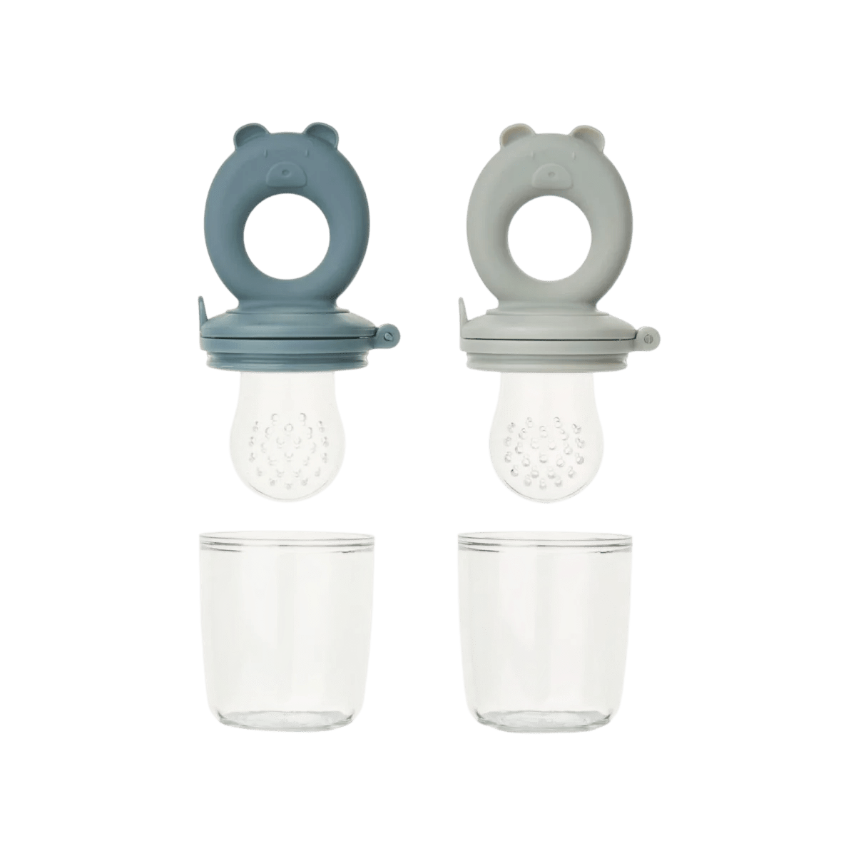 Liewood - Baby Tableware - 2 - Pack Miranda Bear Shape Food Feeder - Whale blue / Dove blue - Tummy Time
