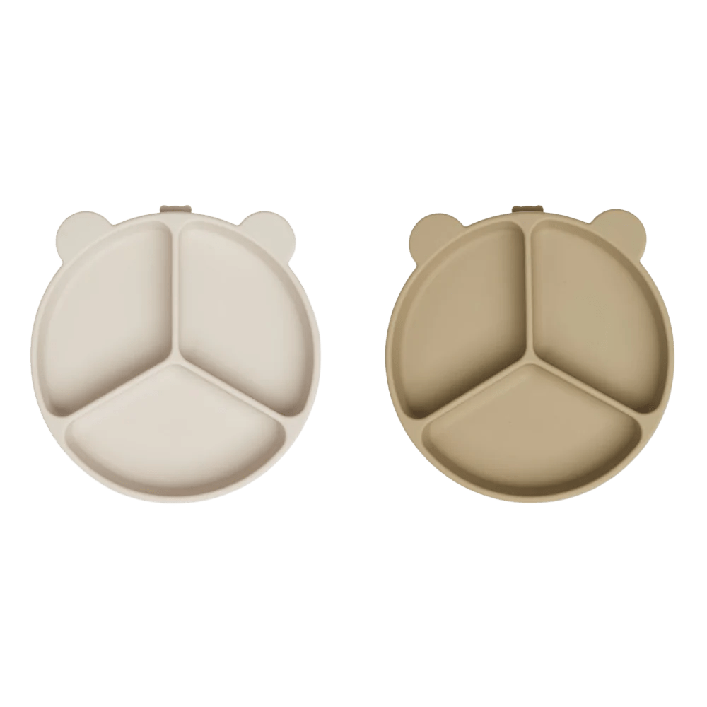 Liewood - Baby Tableware - 2 - Pack Stacy Divider Suction Plate - Sandy / Oat - Tummy Time