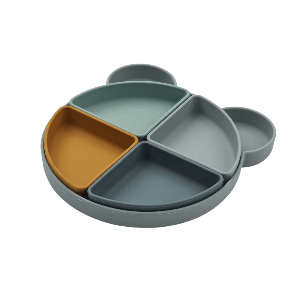 Liewood - Baby Tableware - Arne Divider Plate - Mr. Bear Blue Fog Multi Mix - Tummy Time