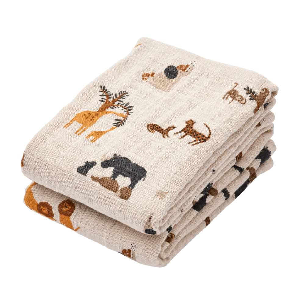 Liewood - Towels & Washcloths - 2-Pack Lewis Muslin Cloth - All together / Sandy - Tummy Time
