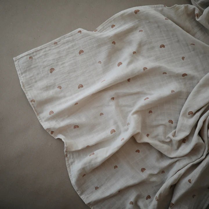Mushie - Baby Swaddles - Organic Cotton Muslin Swaddle Blanket - Rainbow - Tummy Time
