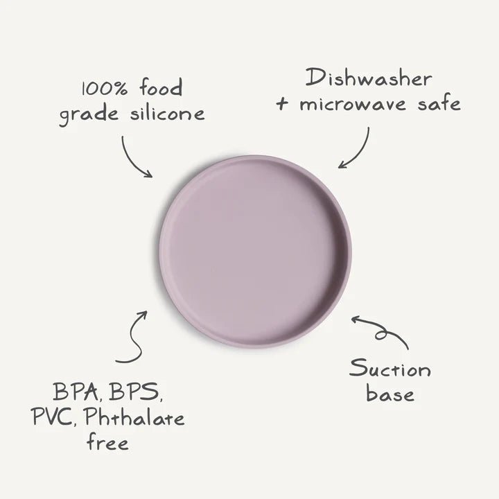 Mushie - Baby Tableware - Classic Silicone Suction Plate - Soft Lilac - Tummy Time