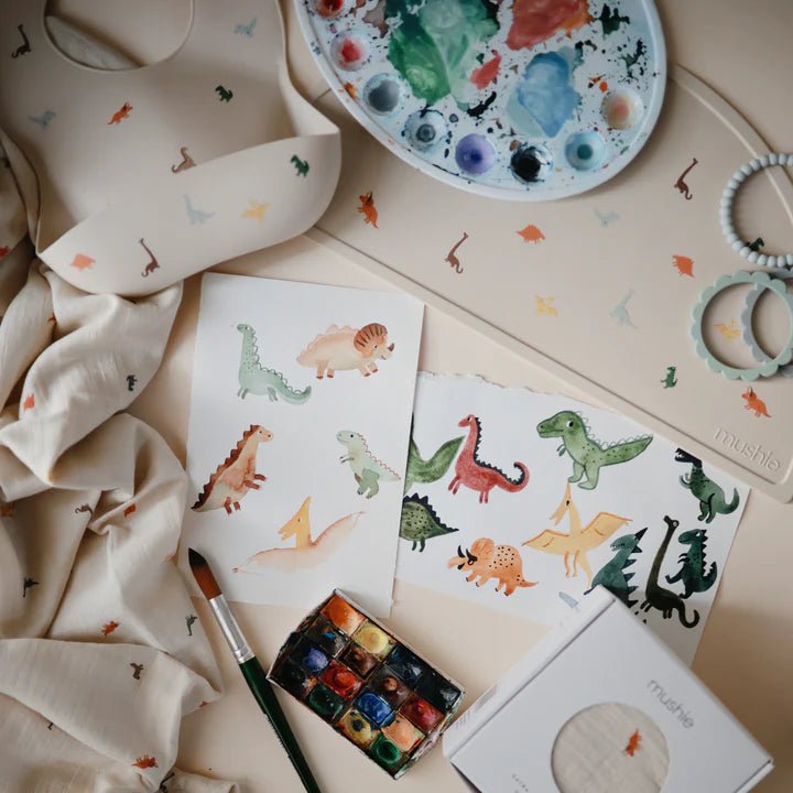 Mushie - Baby Tableware - Silicone Placemat - Dinosaurs - Tummy Time