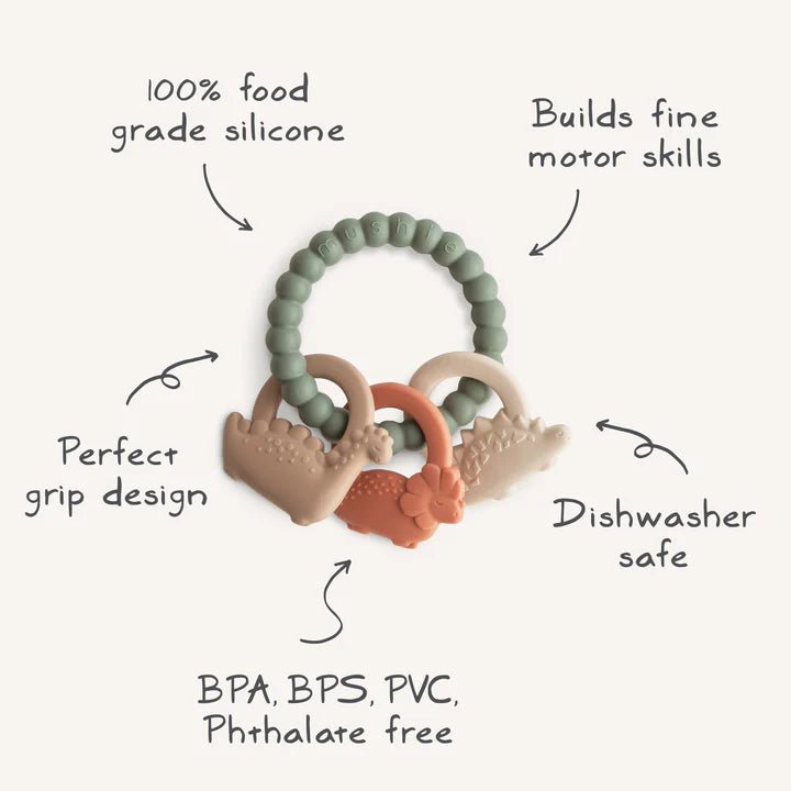 Mushie - Baby Teethers - Dino Teething Ring - Tummy Time