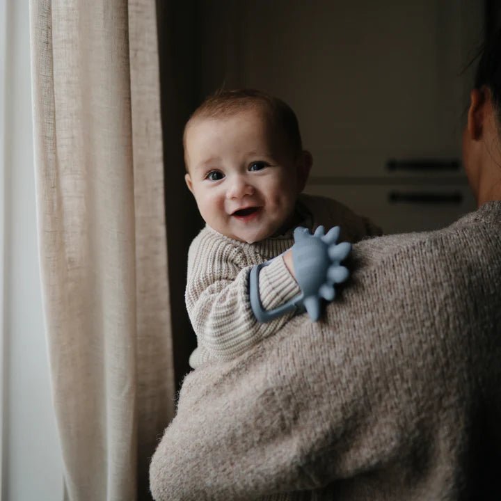 Mushie - Baby Teethers - No - Drop Dino Teether (Tradewinds) - Tummy Time