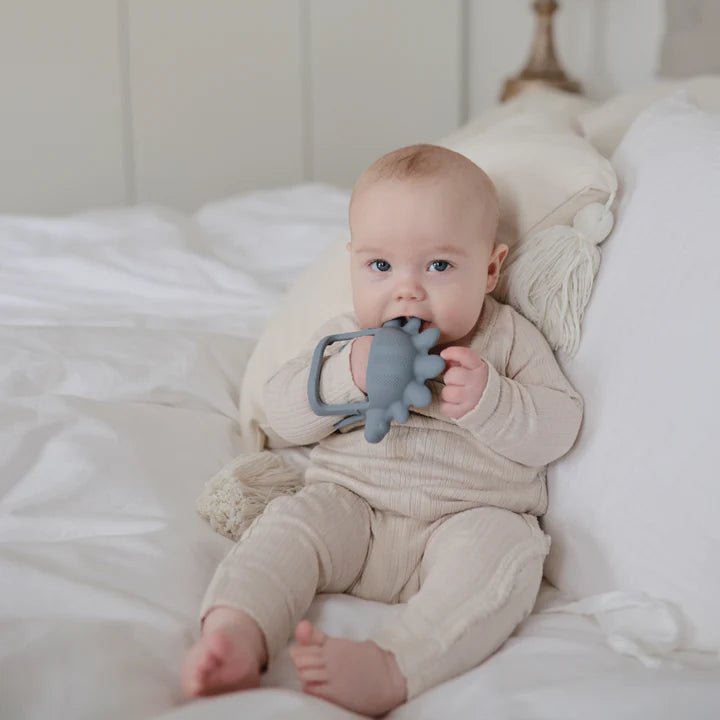 Mushie - Baby Teethers - No - Drop Dino Teether (Tradewinds) - Tummy Time