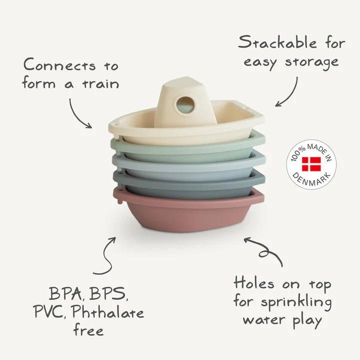 Mushie - Bath Toys - 5 - Pack Bath Boats - Petal - Tummy Time