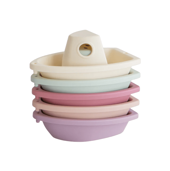 Mushie - Bath Toys - 5 - Pack Bath Boats - Petal - Tummy Time