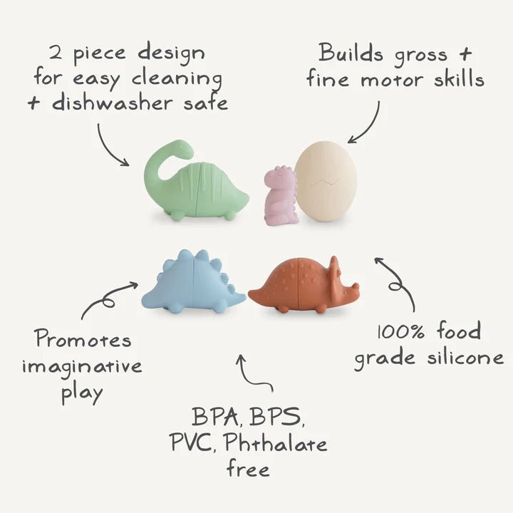 Mushie - Bath Toys - Dino Mold Free Bath Play Set - Tummy Time