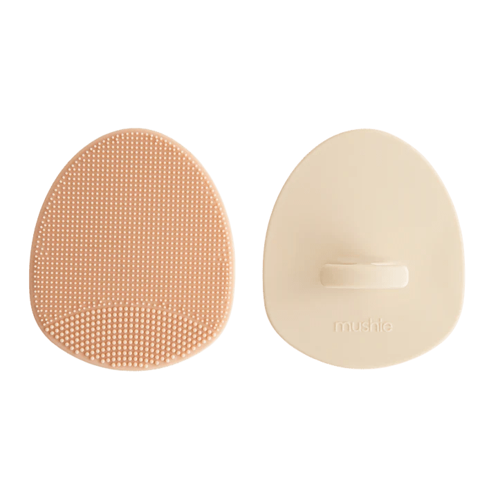Mushie - Body & Hair Care - Cradle Cap Brushes - Blush/Shifting Sand - Tummy Time