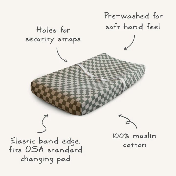 Mushie - Changing Pads & Changing Tables - Extra Soft Muslin Changing Pad Cover - Blush - Tummy Time