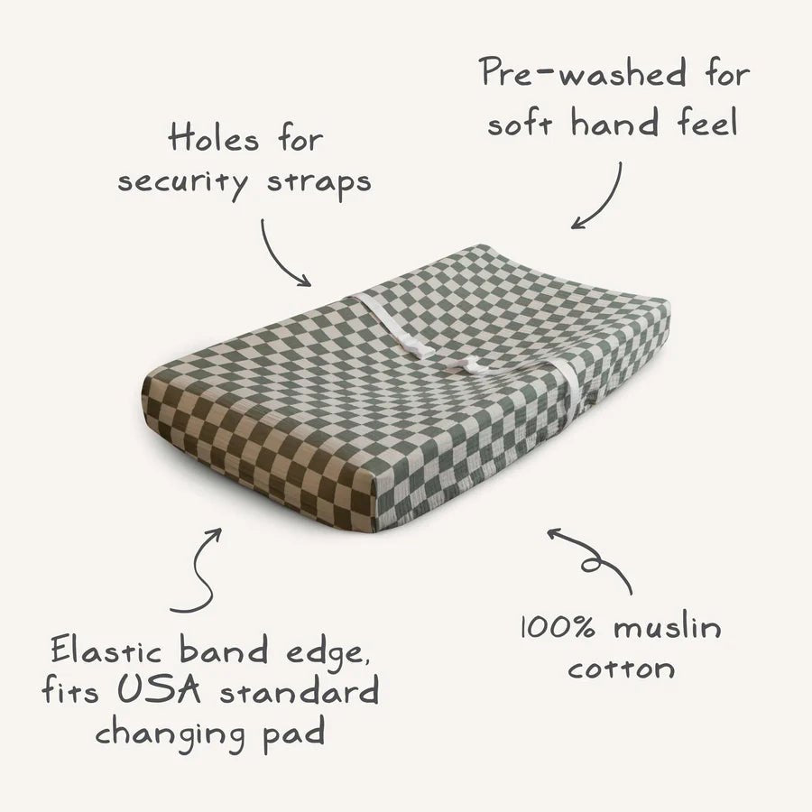 Mushie - Changing Pads & Changing Tables - Extra Soft Muslin Changing Pad Cover - Tradewinds - Tummy Time