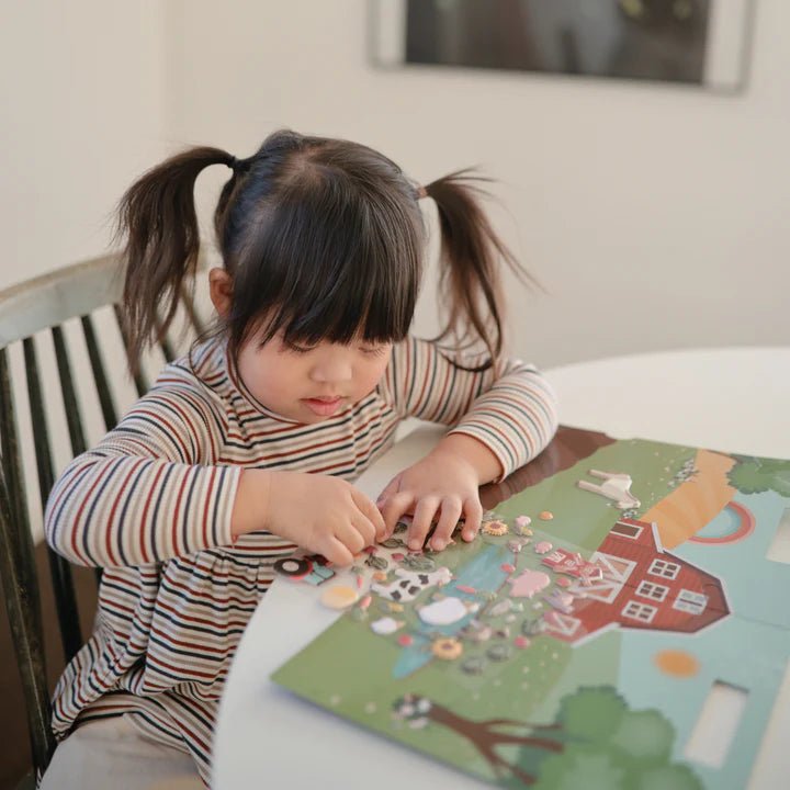 Mushie - Educational Games - Reusable Farm Sticker Set - Tummy Time