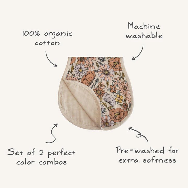 Mushie - Towels & Washcloths - 2 - Pack Organic Cotton Muslin Burp Cloth - Natural/Fog - Tummy Time