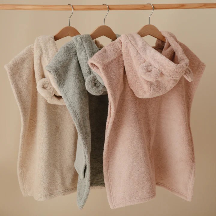 Mushie - Towels & Washcloths - Bear Poncho Towel - Fog - Tummy Time