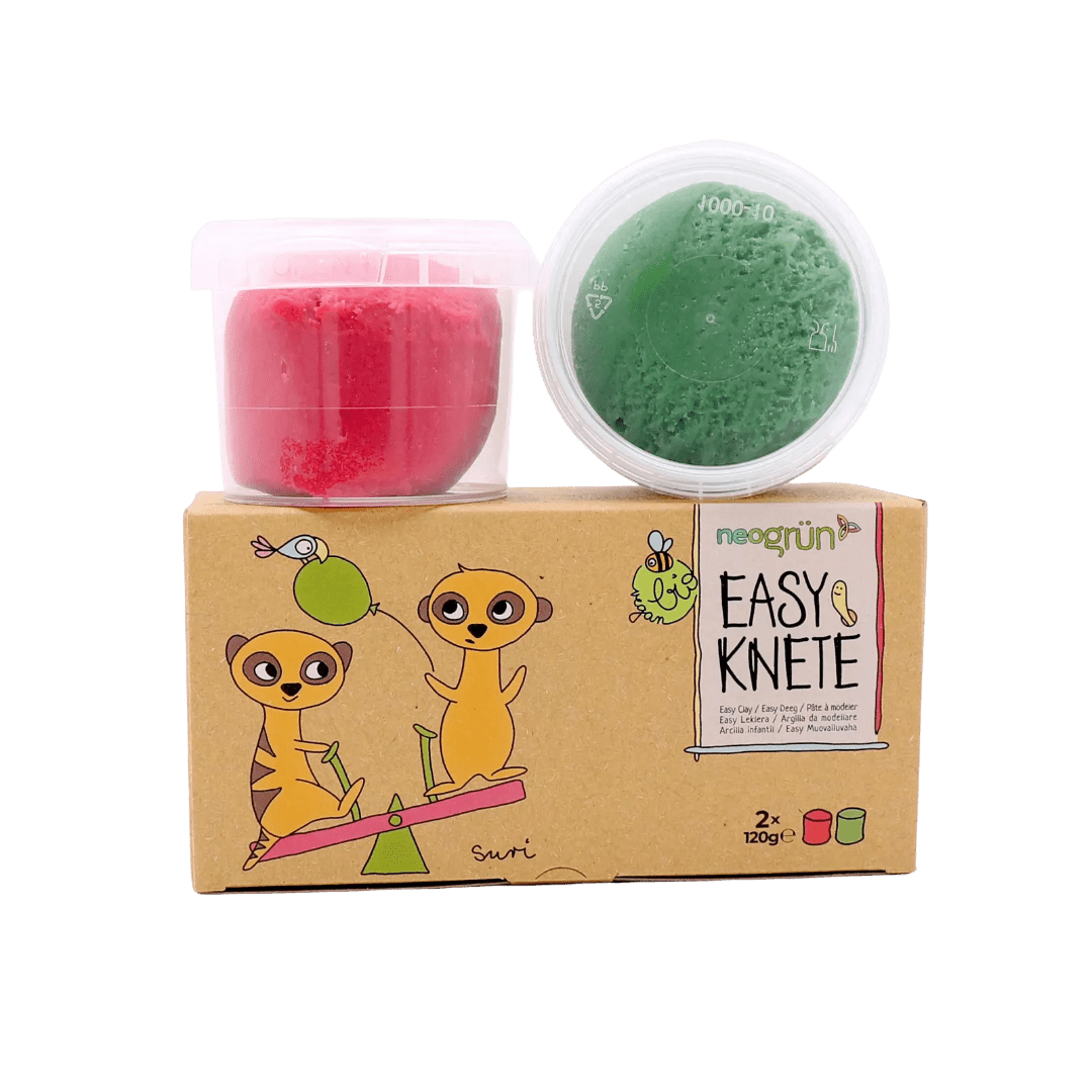 neoGRÜN - Arts & Crafts - 2 - Pack Vegan Easy Clay - Suri - Red/Green - Tummy Time