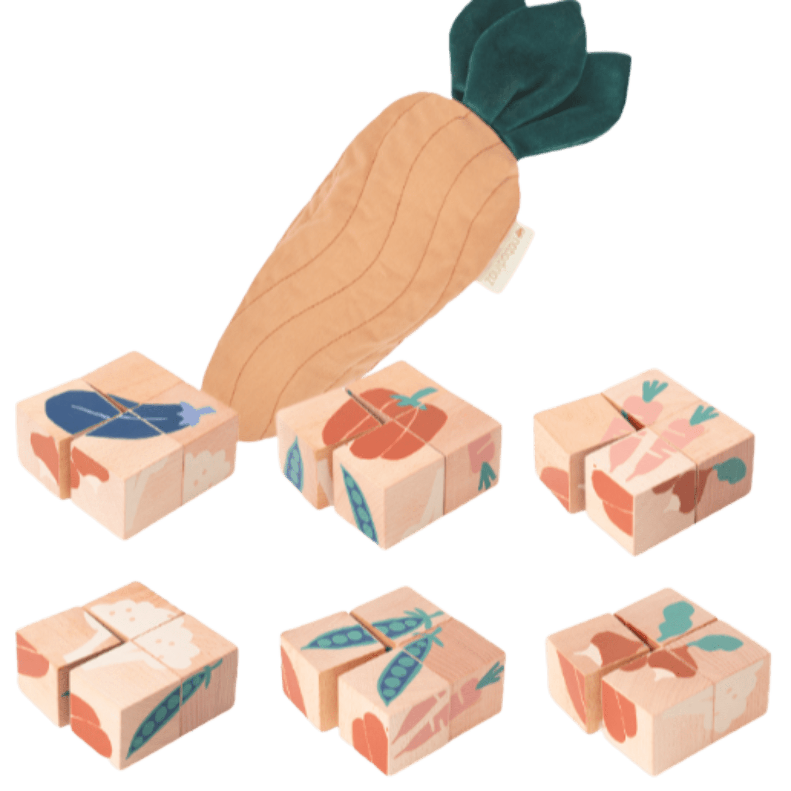 Nobodinoz - Educational Games - Veggies Wooden Cubes - Tummy Time