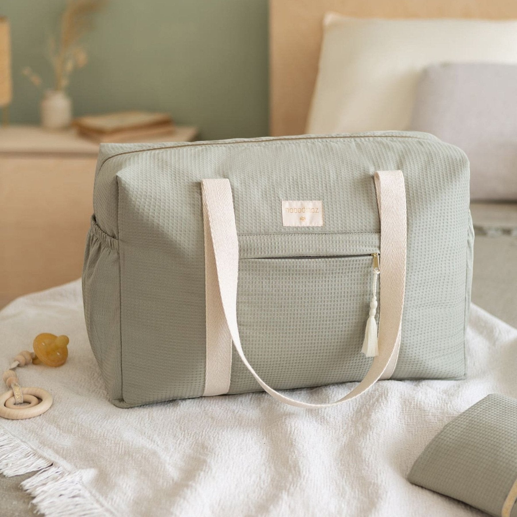 Nobodinoz - Nursery & Diaper Bags - Opera waterproof maternity bag - Laurel Green - Tummy Time