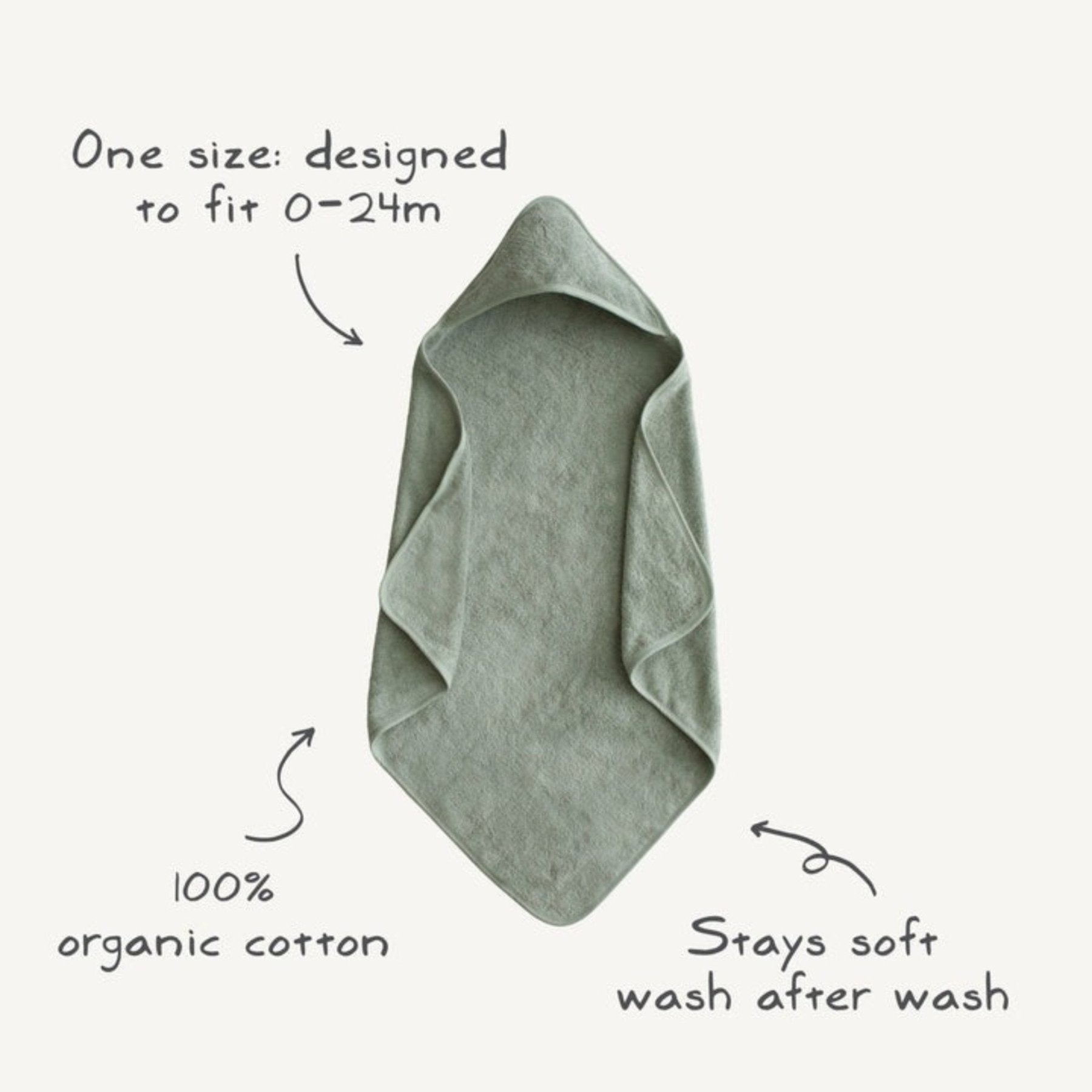 Mushie - Towels & Washcloths - Organic Cotton Baby Hooded Towel - Fog - Tummy Time