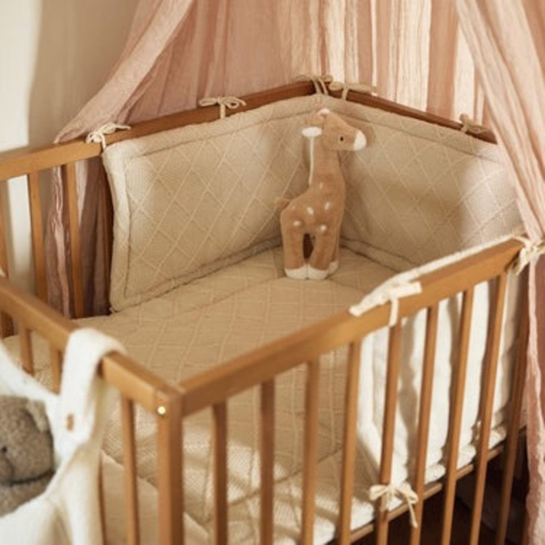 Jollein - Sleeping Bags, Blankets & Bed Bumpers - Playpen bumper 180x30cm - Check Knit - Oatmeal - Tummy Time