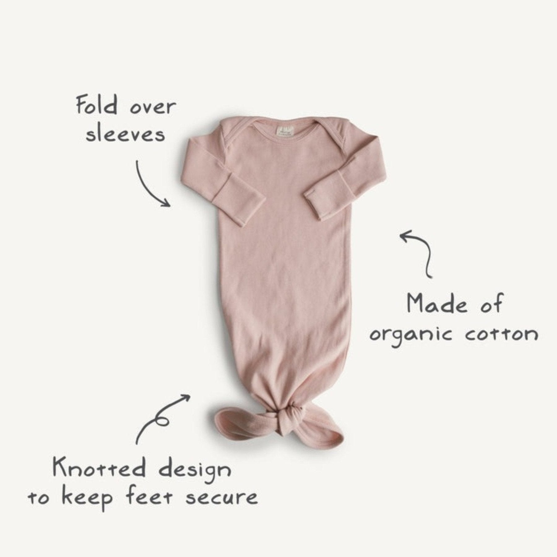 Mushie - Baby Onesis, Rompers & Pyjamas - Ribbed Knotted Baby Gown - Ivory - Tummy Time