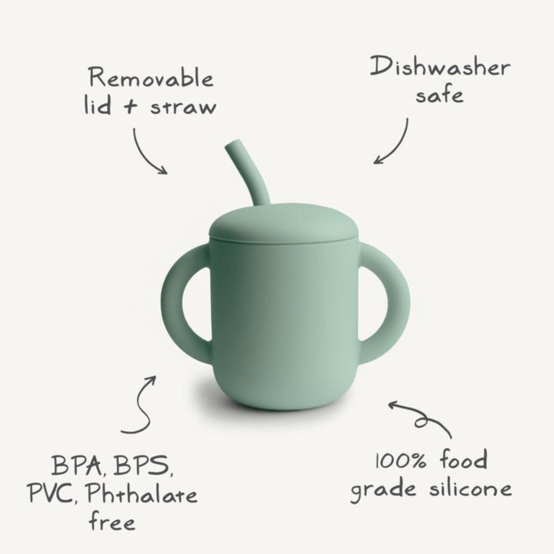 Mushie - Baby Tableware - Silicone Training Cup + Straw - Shifting Sand - Tummy Time