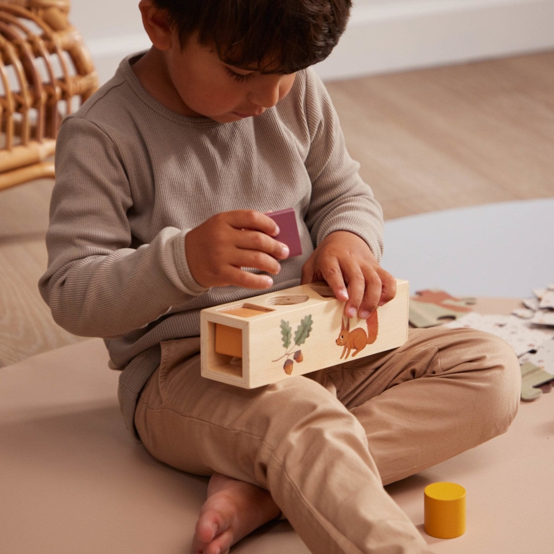 Filibabba - Educational Games - Wooden Shape Sorter - Tummy Time