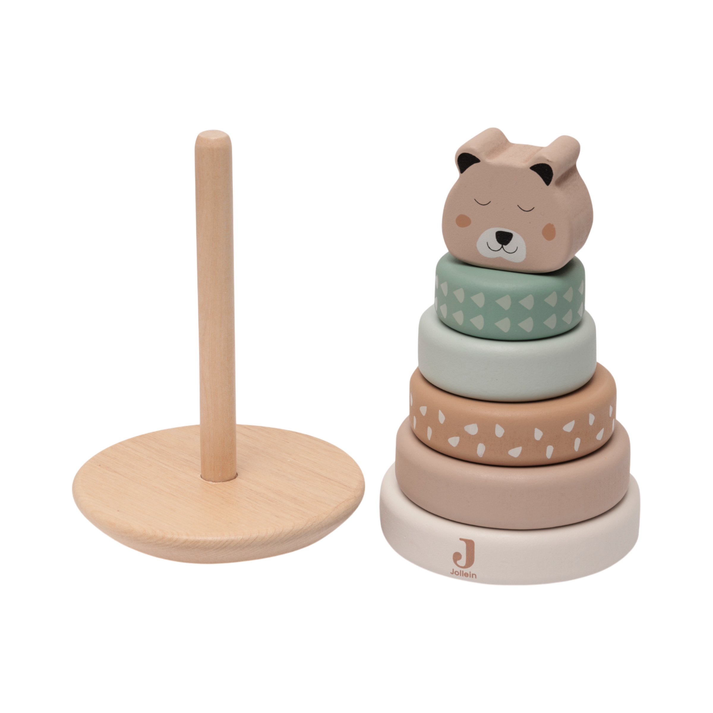 Jollein - Educational Games - Wooden Rocking Ring Stacker - Jungle Jambo - Tummy Time