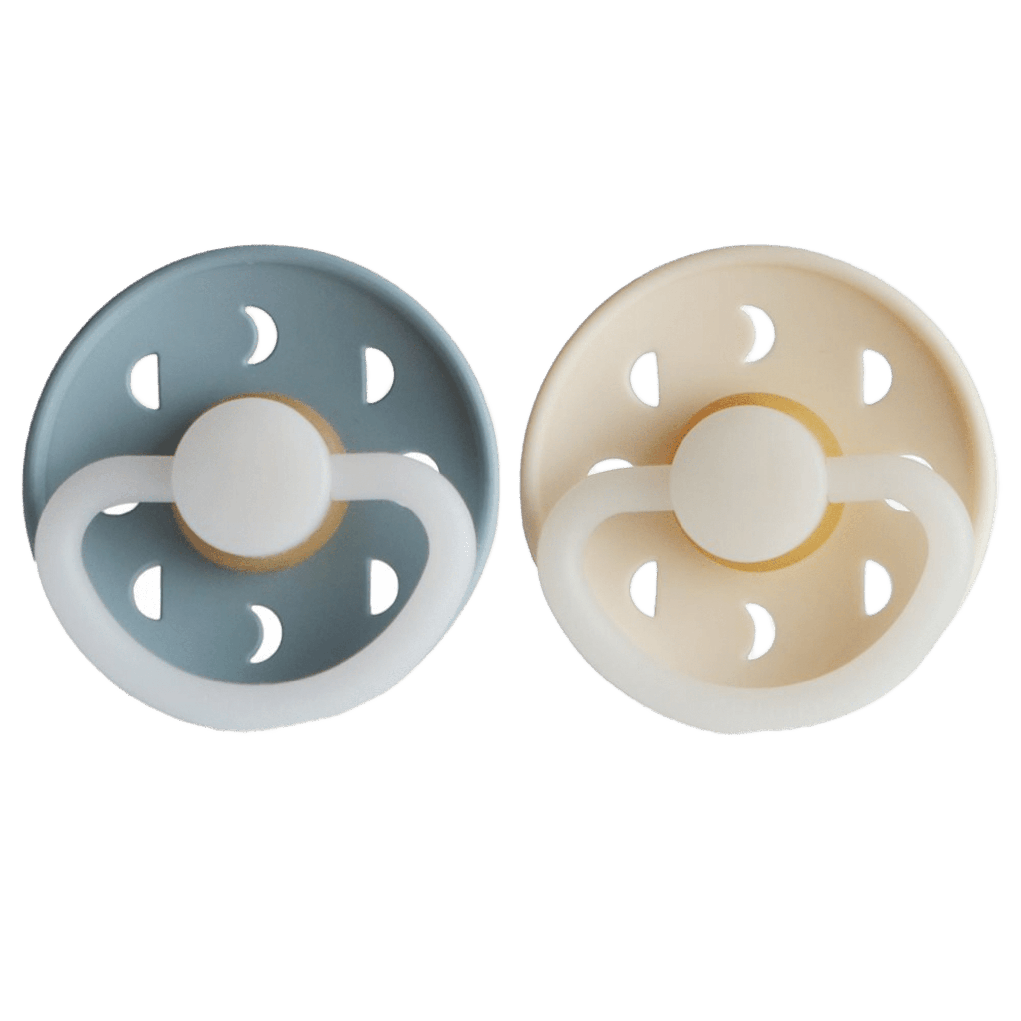 Frigg - Dummies, Pacifiers & Pacifiers Clips - 2 - Pack Moon Phase Night Latex - Stone Blue/Cream - Tummy Time